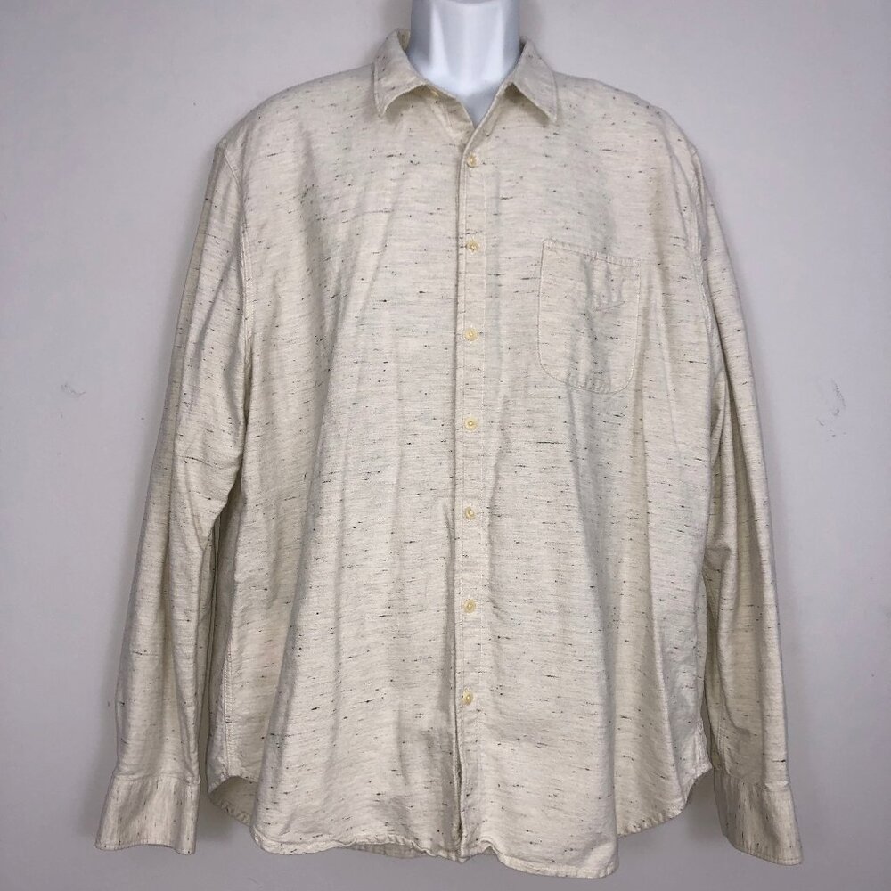 Lucky Brand Shirt Mens XXL Ivory Black Fleck Nep One Pocket Bay Street READ